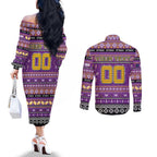 Personalized Storm Rugby Xmas Couples Matching Off The Shoulder Long Sleeve Dress and Long Sleeve Button Shirt Australia NRL Mascot