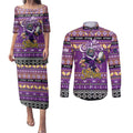 Personalized Storm Rugby Xmas Couples Matching Puletasi and Long Sleeve Button Shirt Australia NRL Mascot