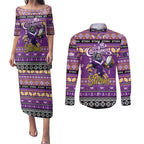 Personalized Storm Rugby Xmas Couples Matching Puletasi and Long Sleeve Button Shirt Australia NRL Mascot