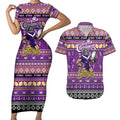 Personalized Storm Rugby Xmas Couples Matching Short Sleeve Bodycon Dress and Hawaiian Shirt Australia NRL Mascot