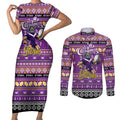 Personalized Storm Rugby Xmas Couples Matching Short Sleeve Bodycon Dress and Long Sleeve Button Shirt Australia NRL Mascot
