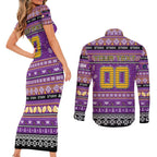 Personalized Storm Rugby Xmas Couples Matching Short Sleeve Bodycon Dress and Long Sleeve Button Shirt Australia NRL Mascot