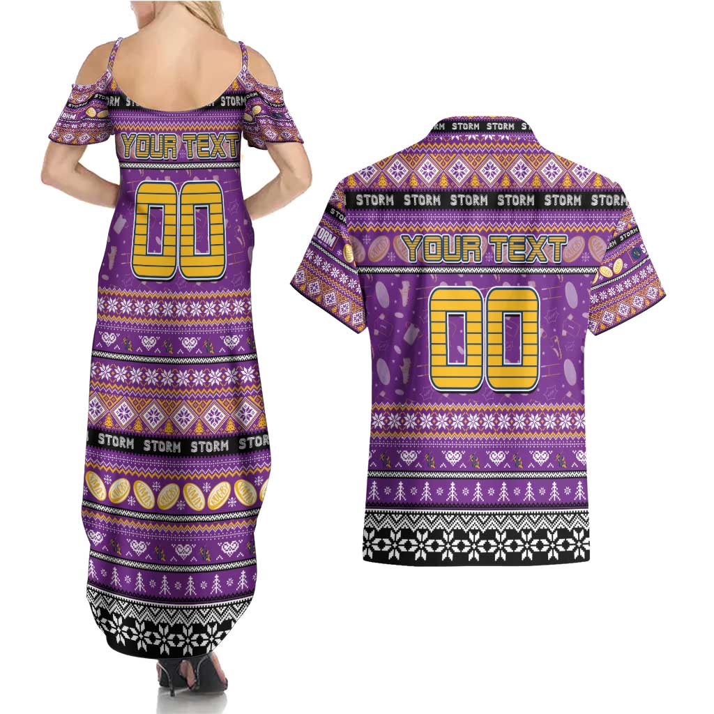 Personalized Storm Rugby Xmas Couples Matching Summer Maxi Dress and Hawaiian Shirt Australia NRL Mascot