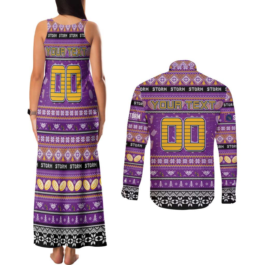 Personalized Storm Rugby Xmas Couples Matching Tank Maxi Dress and Long Sleeve Button Shirt Australia NRL Mascot