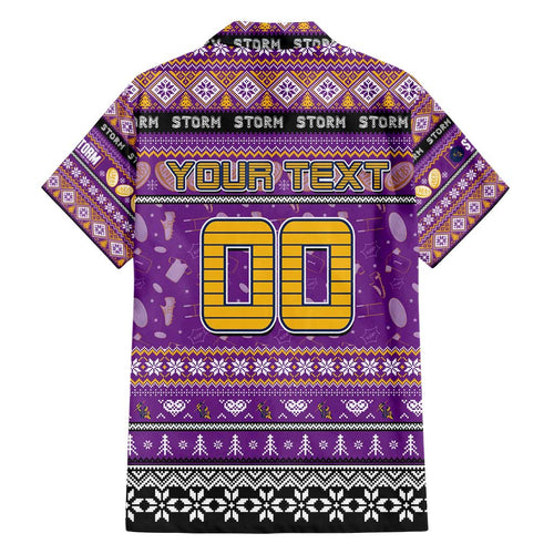 Personalized Storm Rugby Xmas Family Matching Long Sleeve Bodycon Dress and Hawaiian Shirt Australia NRL Mascot