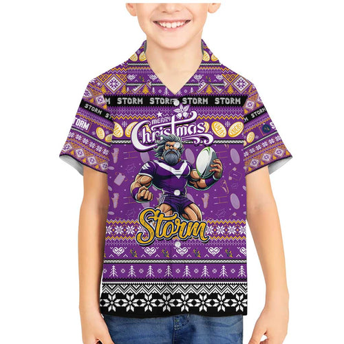 Personalized Storm Rugby Xmas Family Matching Mermaid Dress and Hawaiian Shirt Australia NRL Mascot