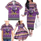 Personalized Storm Rugby Xmas Family Matching Off The Shoulder Long Sleeve Dress and Hawaiian Shirt Australia NRL Mascot