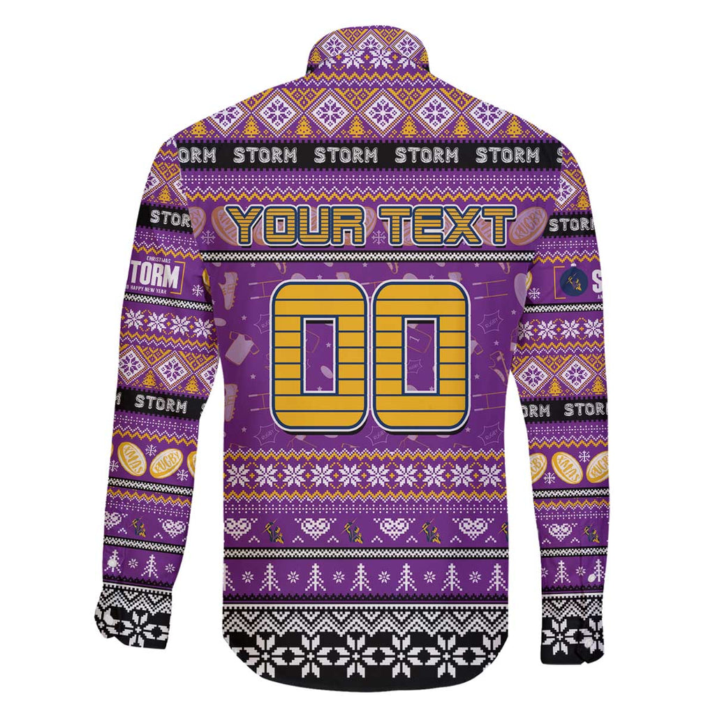 Personalized Storm Rugby Xmas Family Matching Off The Shoulder Long Sleeve Dress and Hawaiian Shirt Australia NRL Mascot