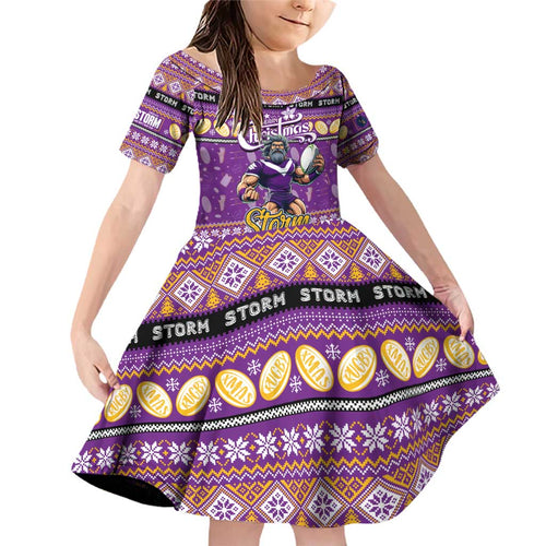 Personalized Storm Rugby Xmas Family Matching Off Shoulder Short Dress and Hawaiian Shirt Australia NRL Mascot