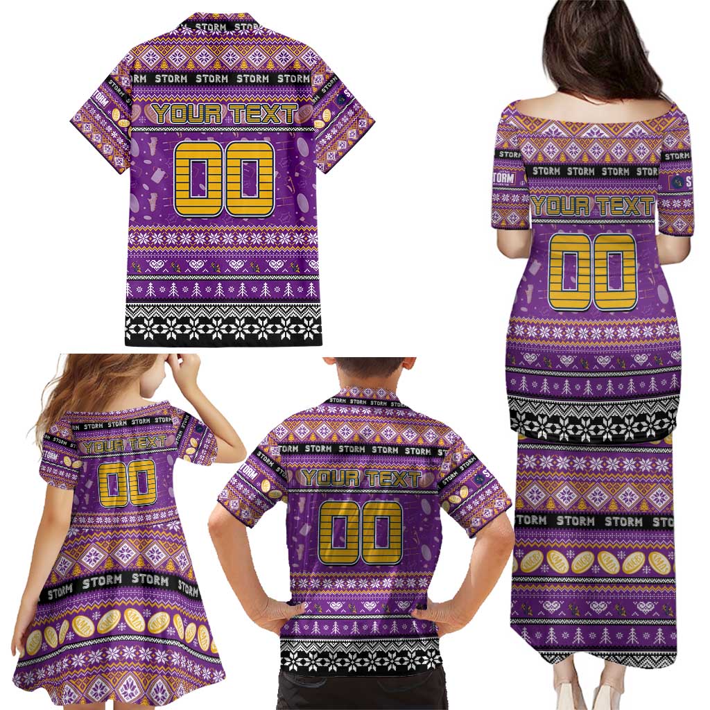 Personalized Storm Rugby Xmas Family Matching Puletasi and Hawaiian Shirt Australia NRL Mascot