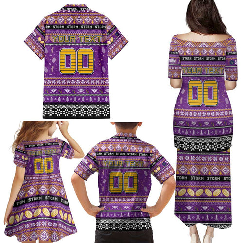 Personalized Storm Rugby Xmas Family Matching Puletasi and Hawaiian Shirt Australia NRL Mascot