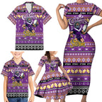 Personalized Storm Rugby Xmas Family Matching Short Sleeve Bodycon Dress and Hawaiian Shirt Australia NRL Mascot