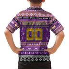 Personalized Storm Rugby Xmas Family Matching Short Sleeve Bodycon Dress and Hawaiian Shirt Australia NRL Mascot