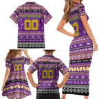 Personalized Storm Rugby Xmas Family Matching Short Sleeve Bodycon Dress and Hawaiian Shirt Australia NRL Mascot