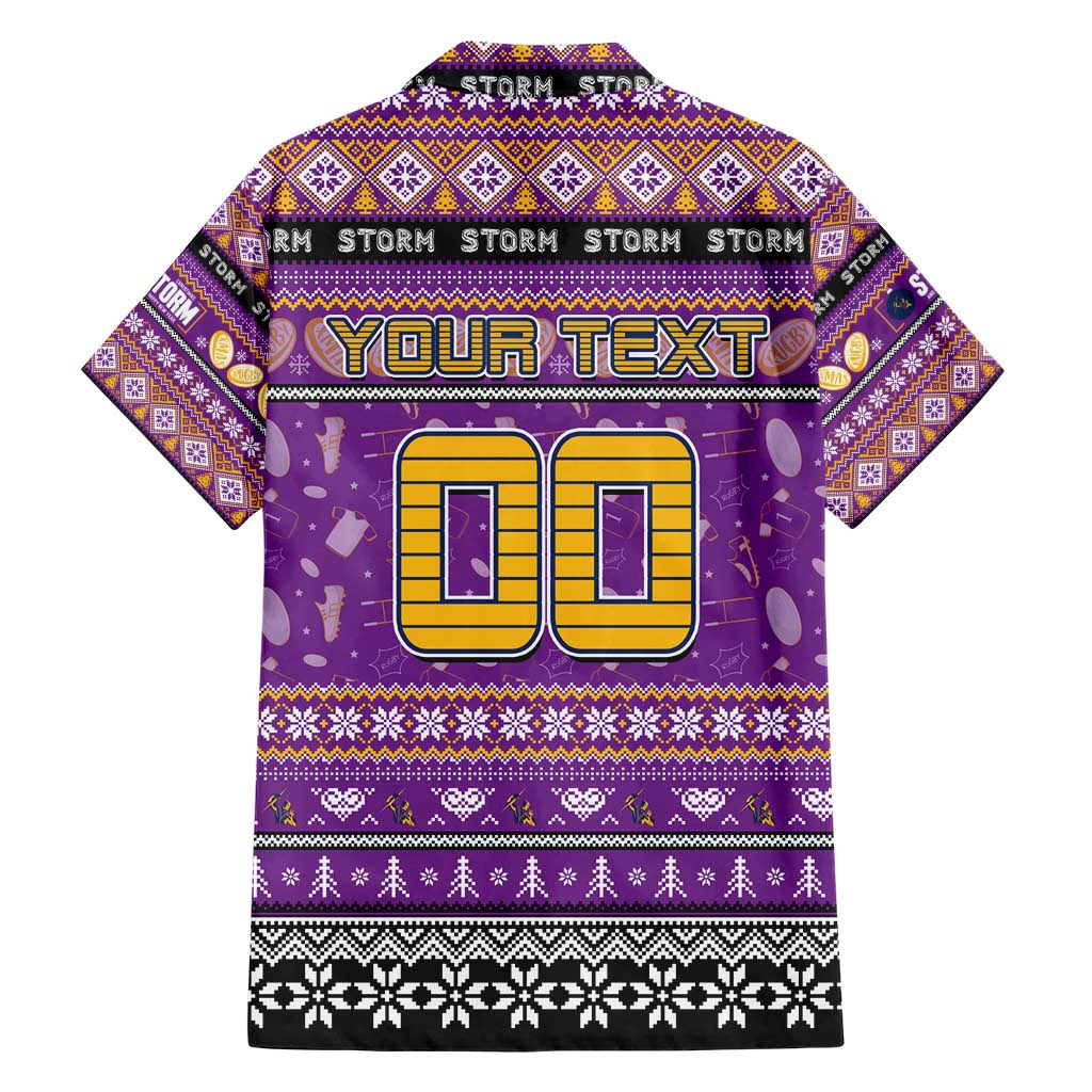 Personalized Storm Rugby Xmas Family Matching Short Sleeve Bodycon Dress and Hawaiian Shirt Australia NRL Mascot