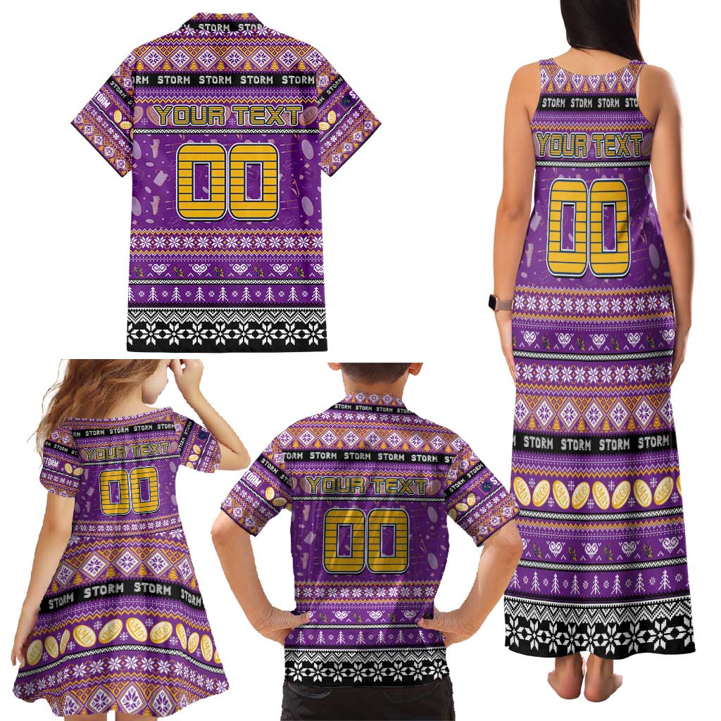 Personalized Storm Rugby Xmas Family Matching Tank Maxi Dress and Hawaiian Shirt Australia NRL Mascot