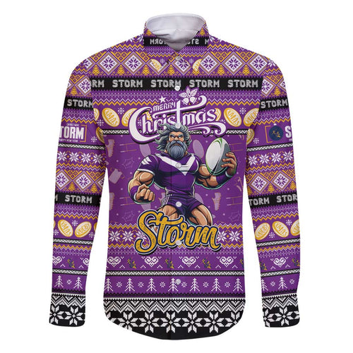 Personalized Storm Rugby Xmas Family Matching Tank Maxi Dress and Hawaiian Shirt Australia NRL Mascot