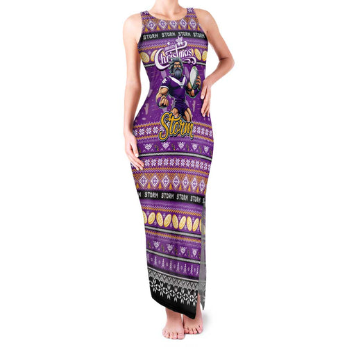 Personalized Storm Rugby Xmas Family Matching Tank Maxi Dress and Hawaiian Shirt Australia NRL Mascot