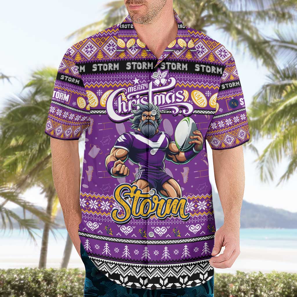 Personalized Storm Rugby Xmas Hawaiian Shirt Australia NRL Mascot