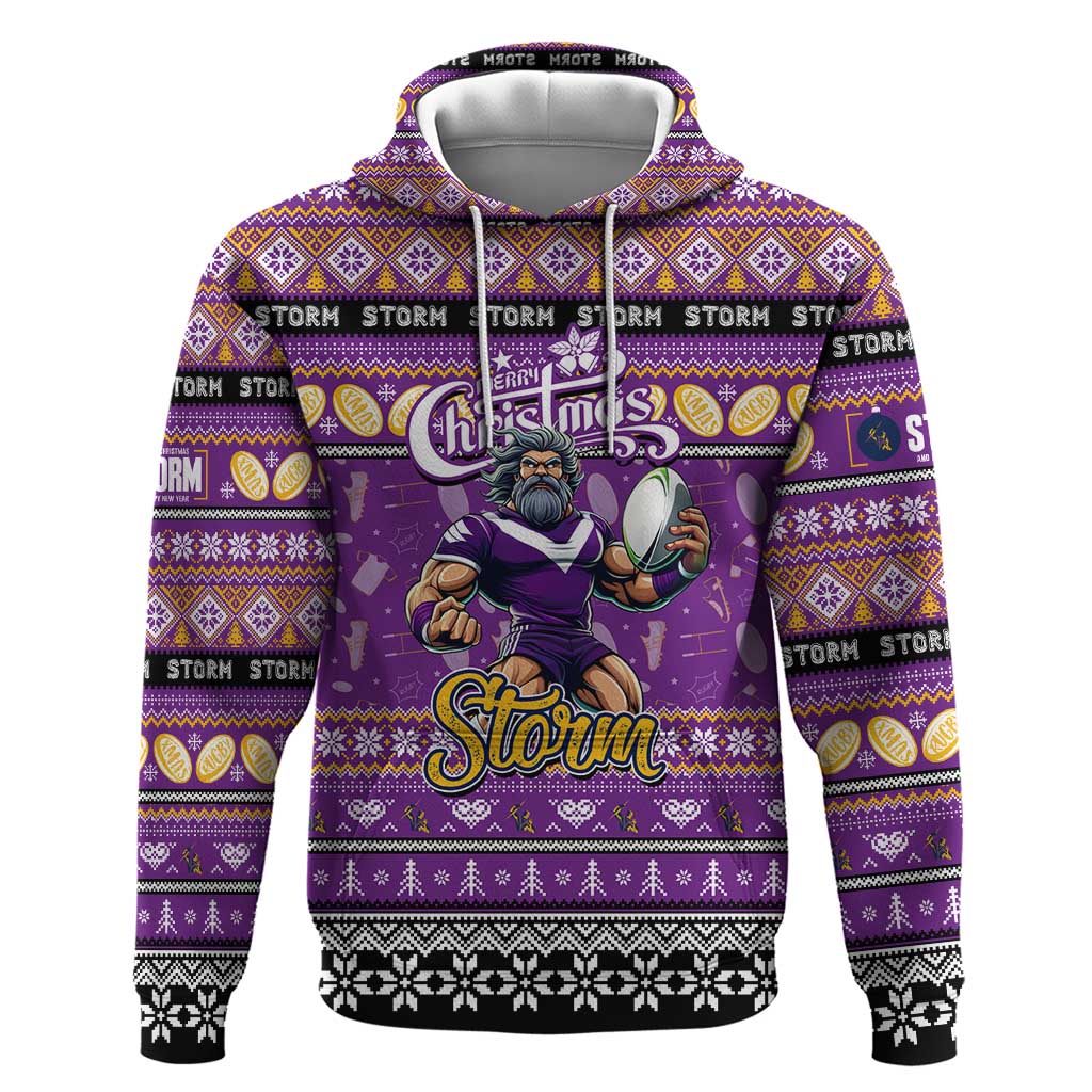 Personalized Storm Rugby Xmas Hoodie Australia NRL Mascot