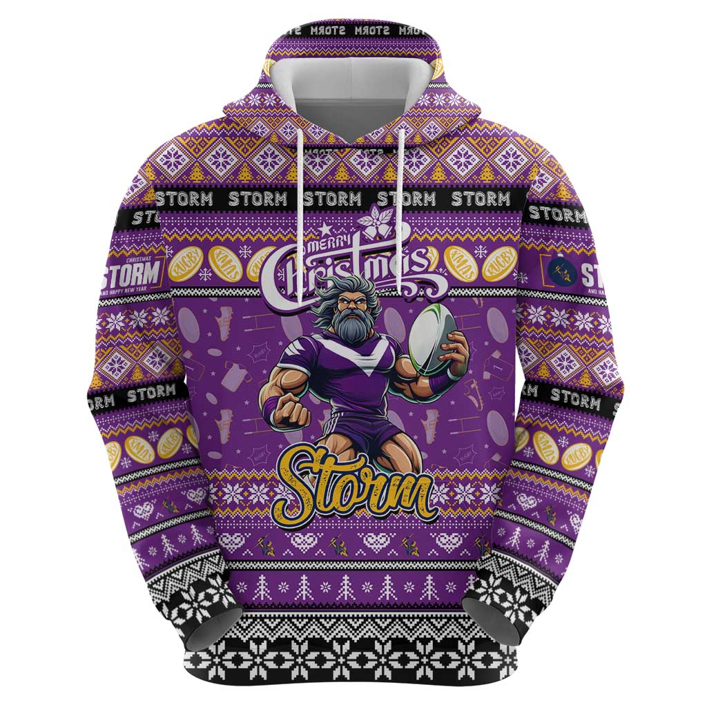 Personalized Storm Rugby Xmas Hoodie Australia NRL Mascot