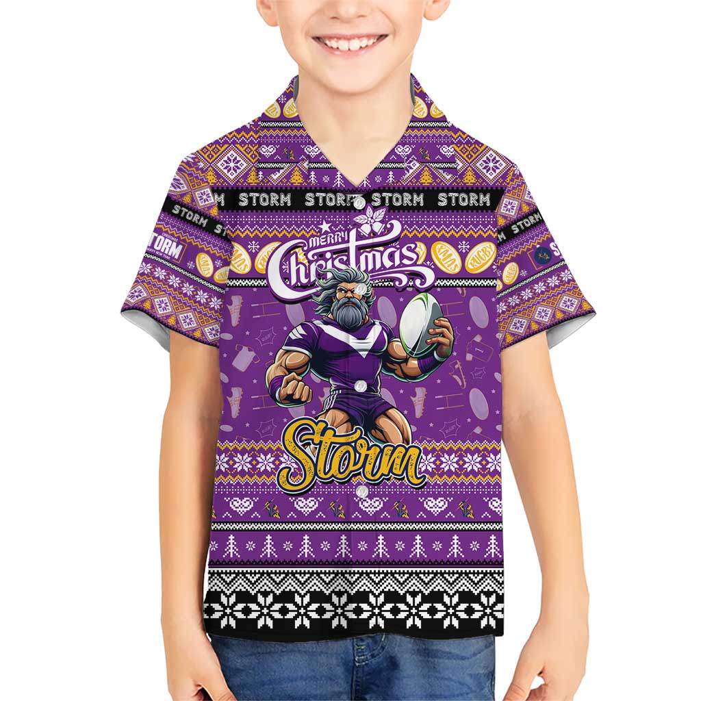 Personalized Storm Rugby Xmas Kid Hawaiian Shirt Australia NRL Mascot