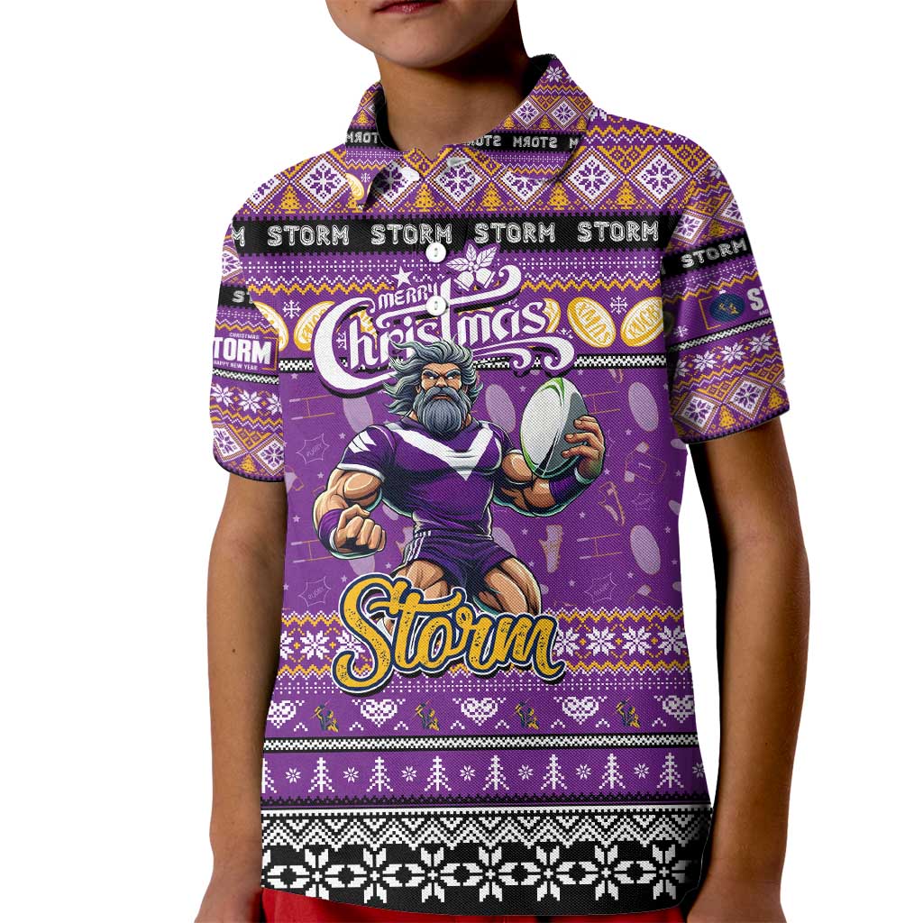 Personalized Storm Rugby Xmas Kid Polo Shirt Australia NRL Mascot