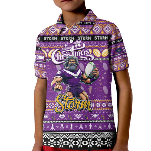 Personalized Storm Rugby Xmas Kid Polo Shirt Australia NRL Mascot