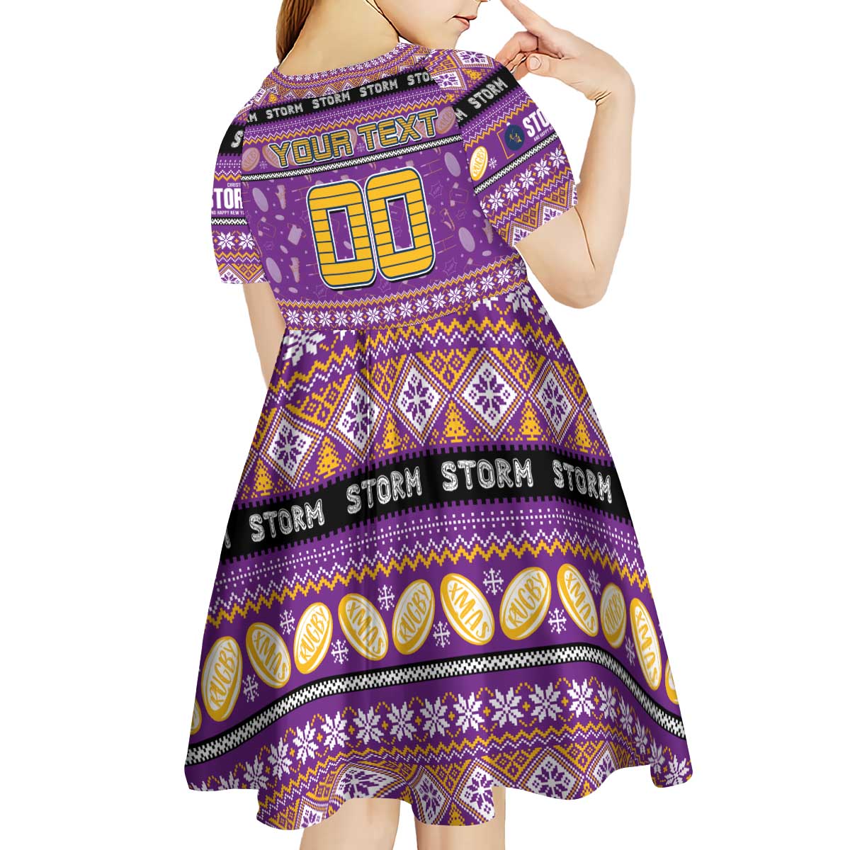 Personalized Storm Rugby Xmas Kid Short Sleeve Dress Australia NRL Mascot