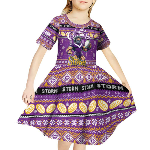 Personalized Storm Rugby Xmas Kid Short Sleeve Dress Australia NRL Mascot