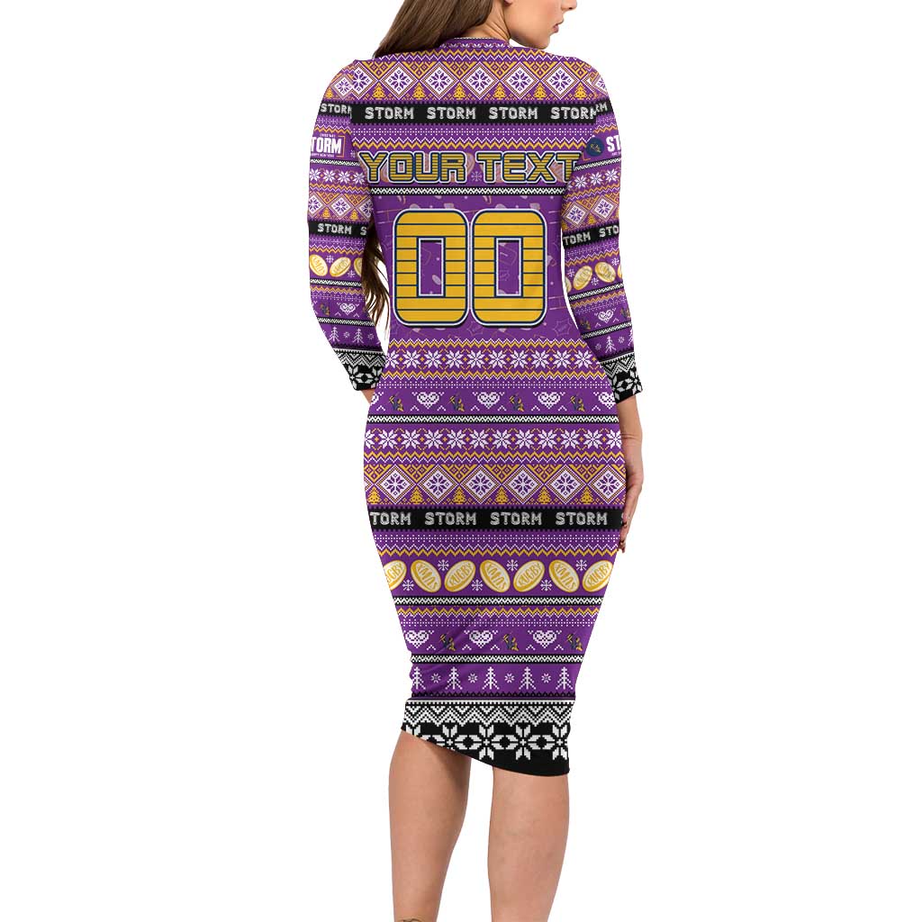 Personalized Storm Rugby Xmas Long Sleeve Bodycon Dress Australia NRL Mascot
