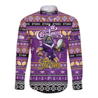 Personalized Storm Rugby Xmas Long Sleeve Button Shirt Australia NRL Mascot