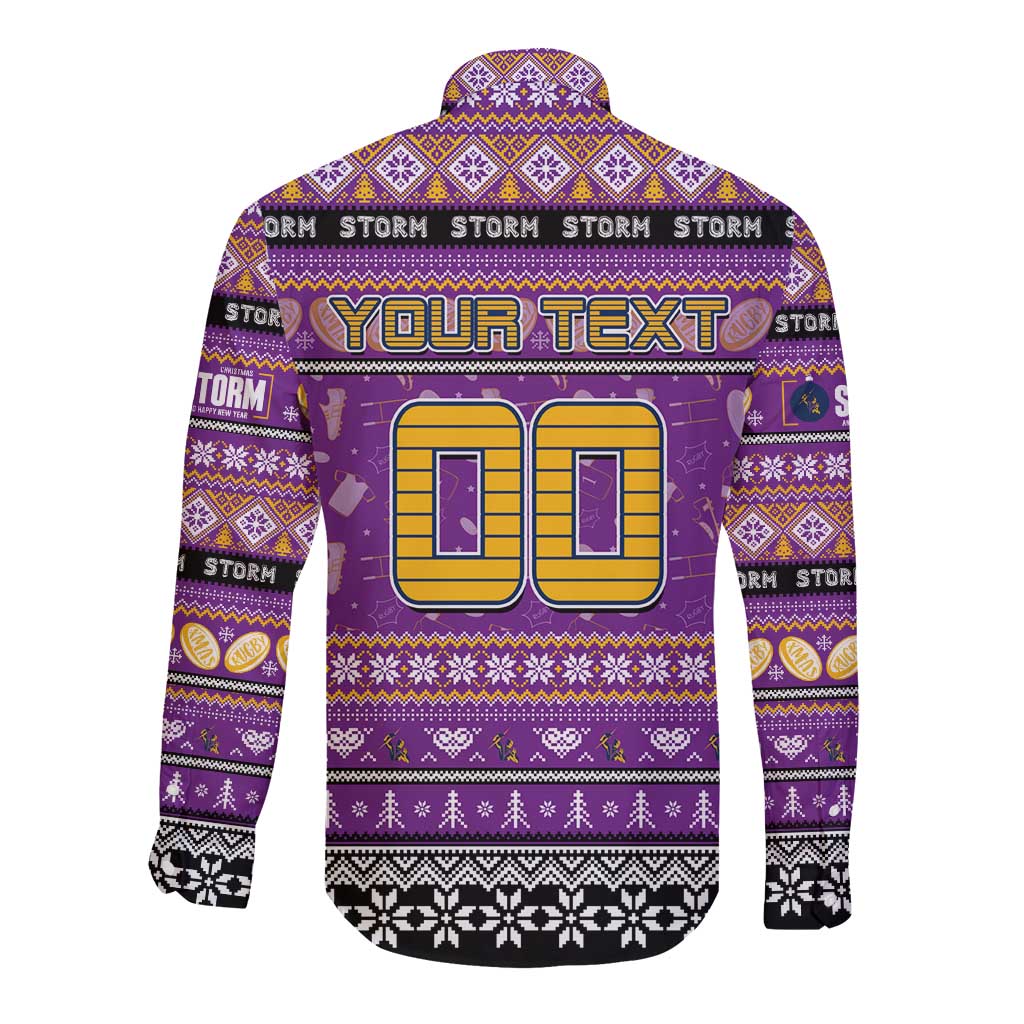 Personalized Storm Rugby Xmas Long Sleeve Button Shirt Australia NRL Mascot