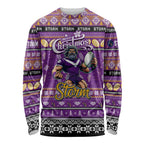 Personalized Storm Rugby Xmas Long Sleeve Shirt Australia NRL Mascot