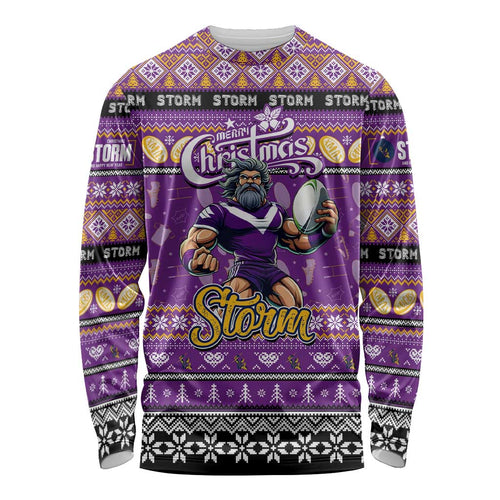 Personalized Storm Rugby Xmas Long Sleeve Shirt Australia NRL Mascot