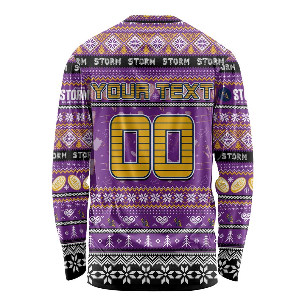 Personalized Storm Rugby Xmas Long Sleeve Shirt Australia NRL Mascot