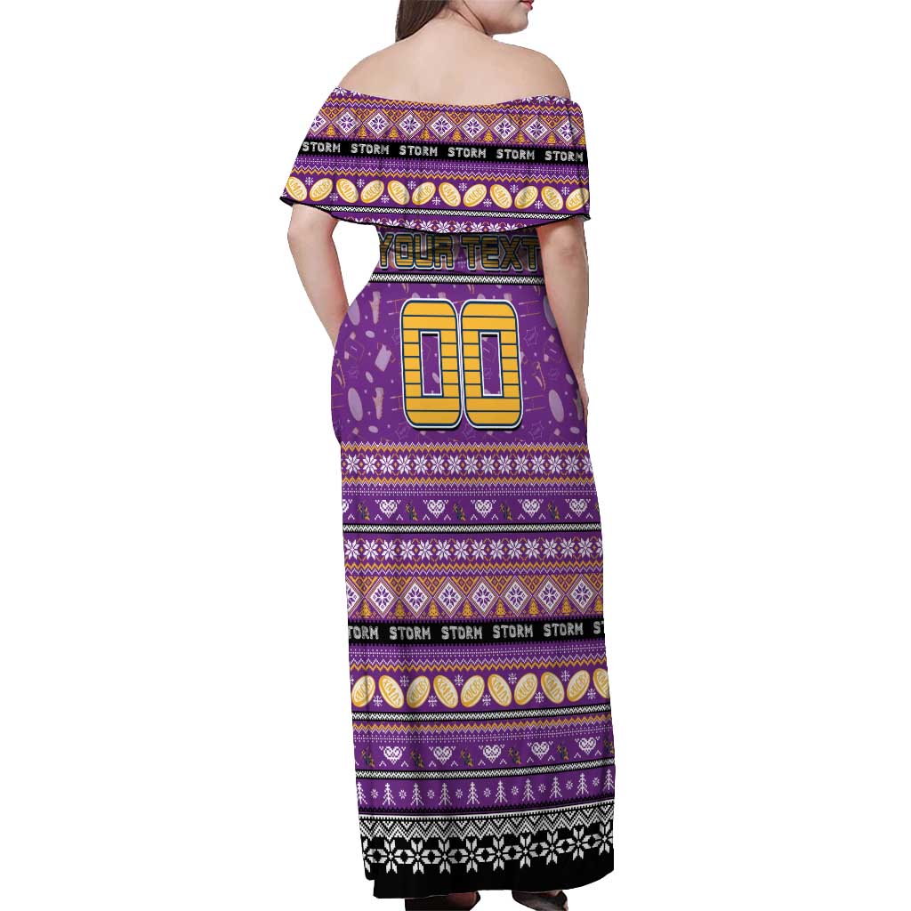 Personalized Storm Rugby Xmas Off Shoulder Maxi Dress Australia NRL Mascot