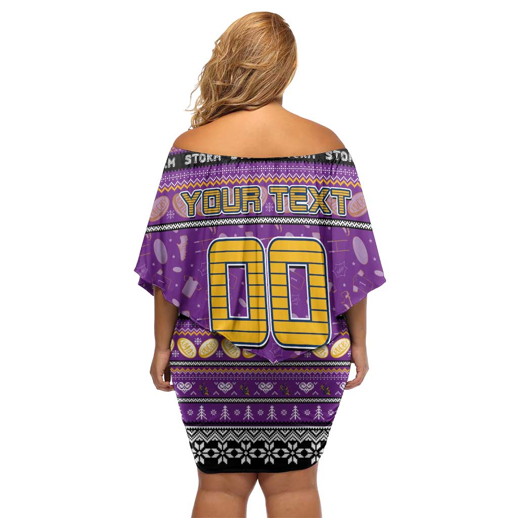 Personalized Storm Rugby Xmas Off Shoulder Short Dress Australia NRL Mascot