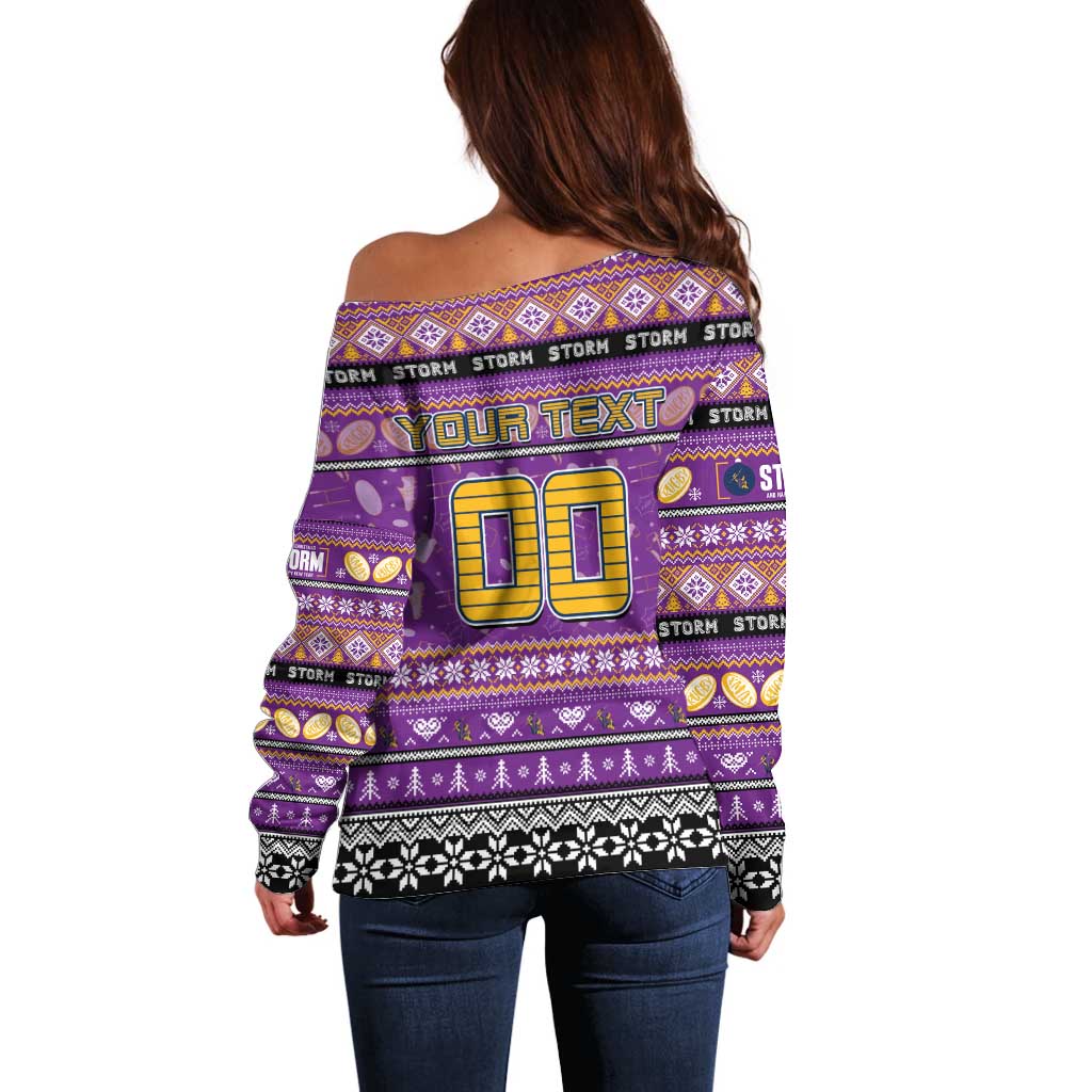 Personalized Storm Rugby Xmas Off Shoulder Sweater Australia NRL Mascot