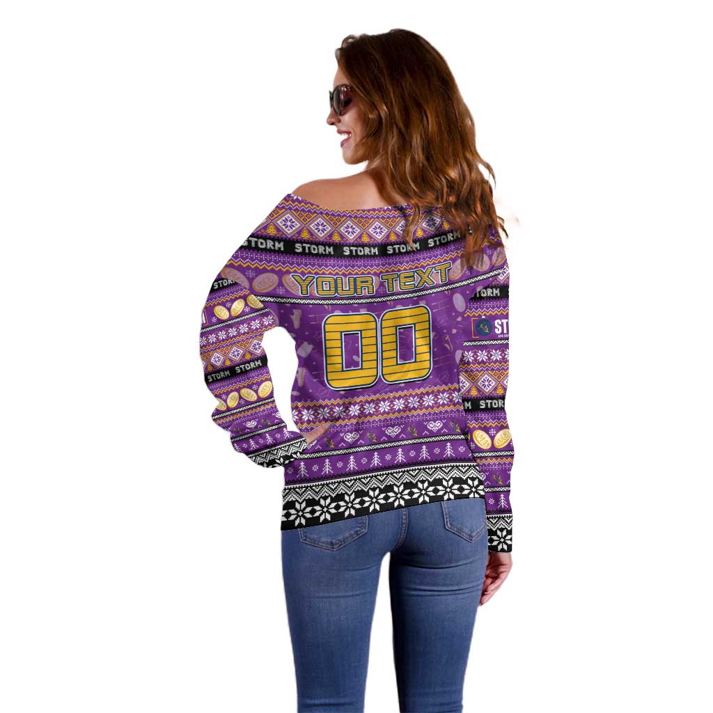 Personalized Storm Rugby Xmas Off Shoulder Sweater Australia NRL Mascot