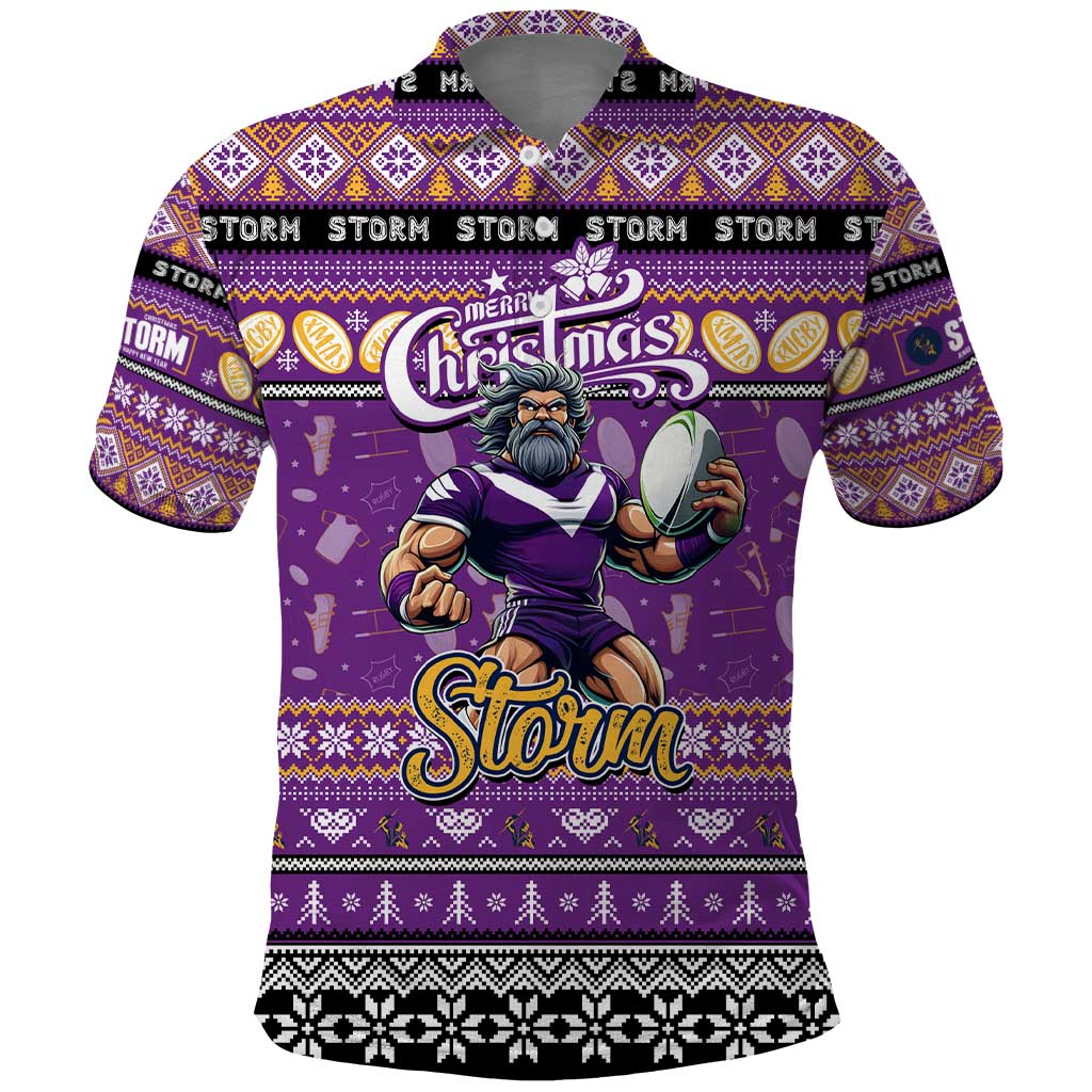 Personalized Storm Rugby Xmas Polo Shirt Australia NRL Mascot