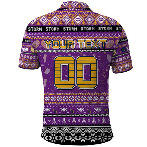 Personalized Storm Rugby Xmas Polo Shirt Australia NRL Mascot