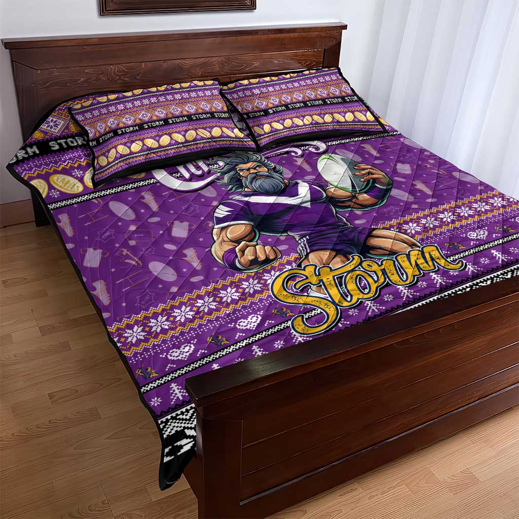 Storm Rugby Xmas Quilt Bed Set Australia NRL Mascot