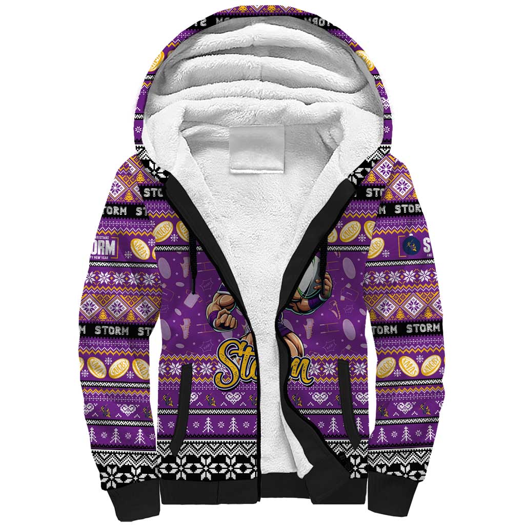 Personalized Storm Rugby Xmas Sherpa Hoodie Australia NRL Mascot