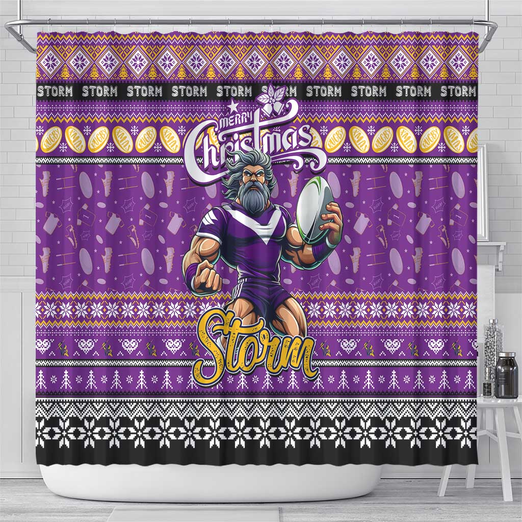 Storm Rugby Xmas Shower Curtain Australia NRL Mascot