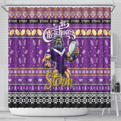 Storm Rugby Xmas Shower Curtain Australia NRL Mascot