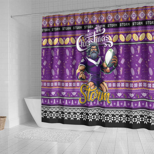 Storm Rugby Xmas Shower Curtain Australia NRL Mascot