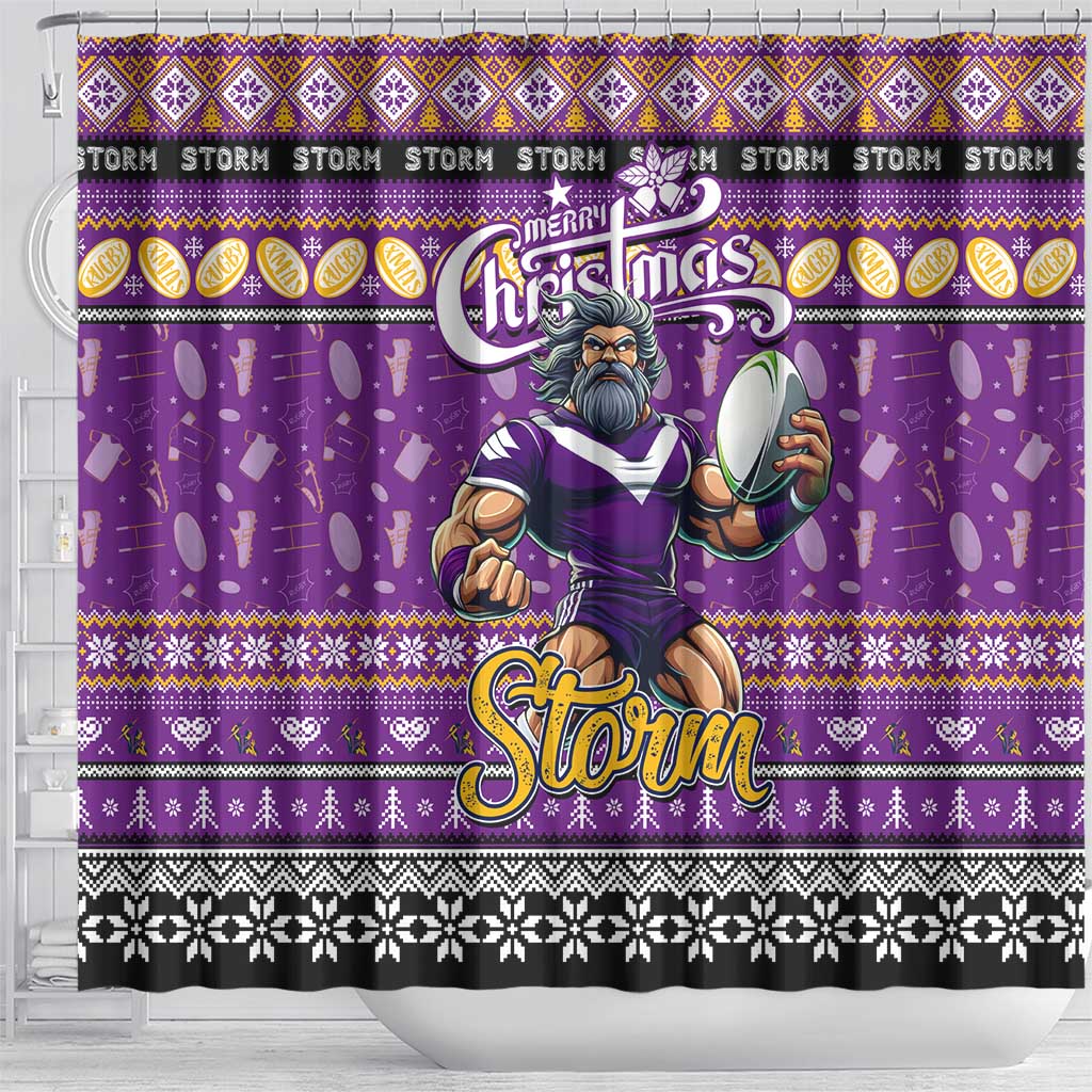 Storm Rugby Xmas Shower Curtain Australia NRL Mascot