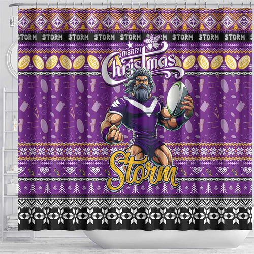 Storm Rugby Xmas Shower Curtain Australia NRL Mascot