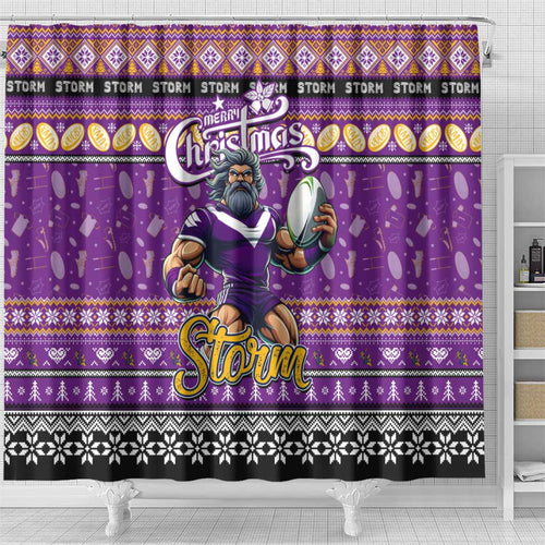 Storm Rugby Xmas Shower Curtain Australia NRL Mascot